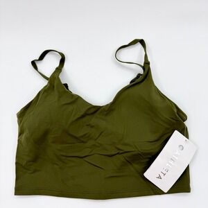Athleta Elation V-Neck Crop Top A-C Powervita Olive Green Medium
